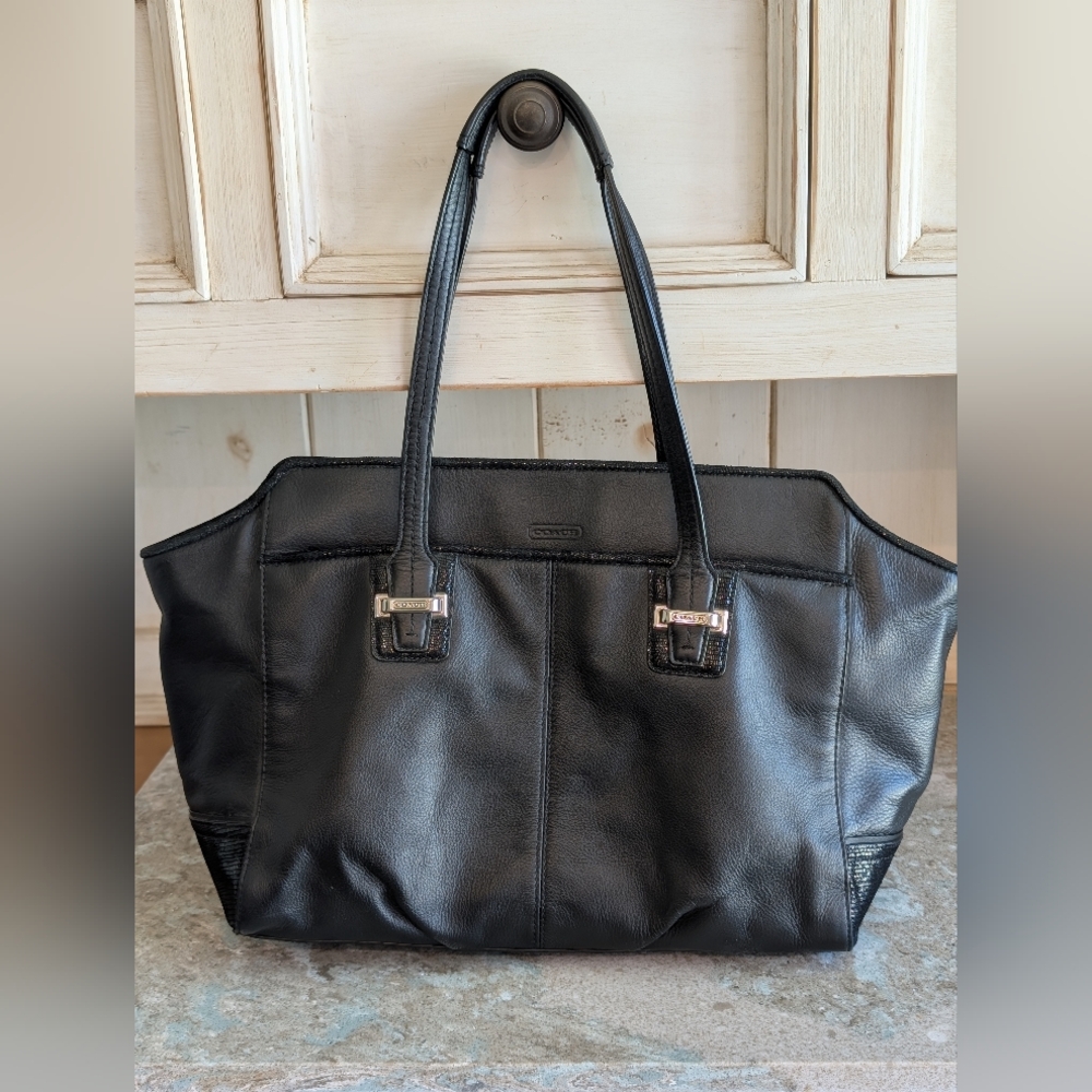 COACH Taylor Alexis Leather Black Carryall Tote Shoulder Bag Purse Shopper